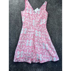 Gap Pink &‎ White Ikat Pattern Sleeveless Linen Dress